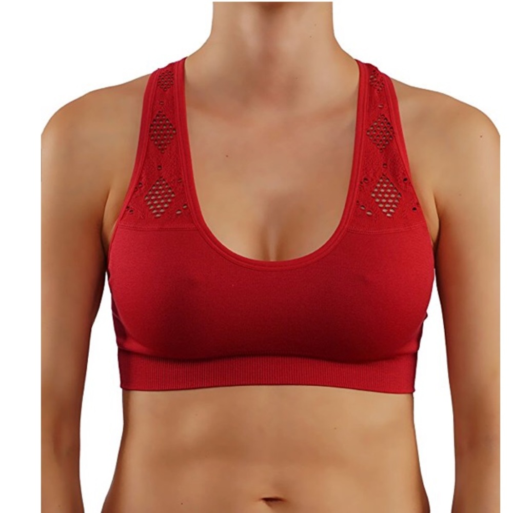 Red scoop neck push up sports bra Racerback